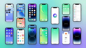 Novos aplicativos em telas de smartphones coloridas.