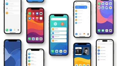 Celulares Android com ícones de aplicativos coloridos.