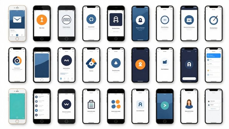 Olika appikoner mot en modern bakgrund.