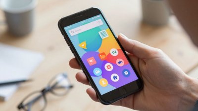 Mão segurando celular com aplicativos de finanças.