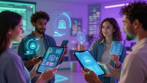 Pessoas usando aplicativos de IA no dia a dia.