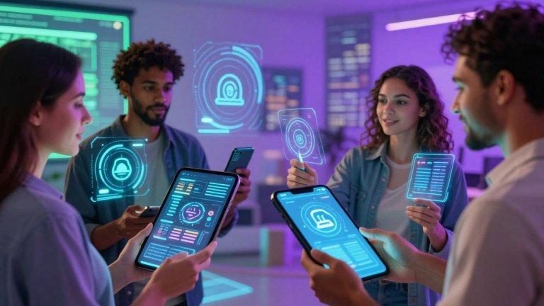 Pessoas usando aplicativos de IA no dia a dia.