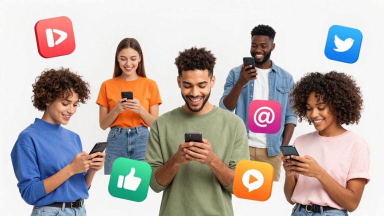 Persone che utilizzano app popolari sui propri cellulari.