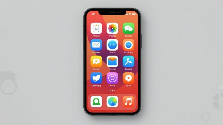 Tela de celular Android com ícones de aplicativos coloridos.