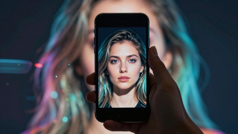 Aplicativos de IA melhorando fotos no celular.