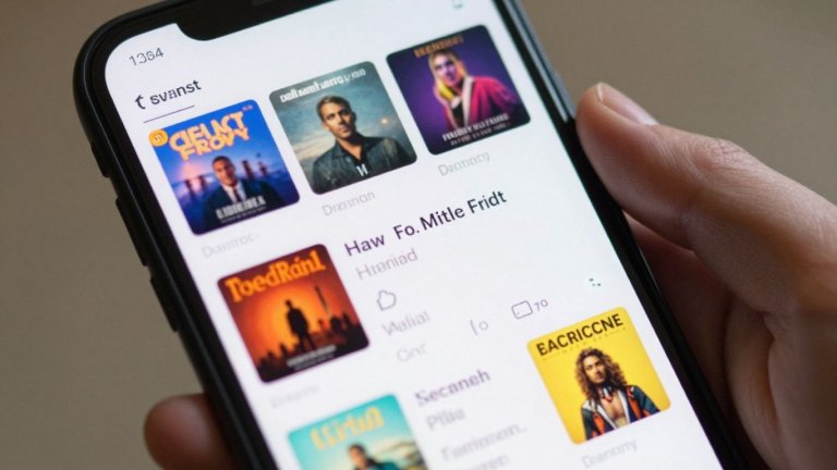 Celular com aplicativos de playlist inteligente na tela.